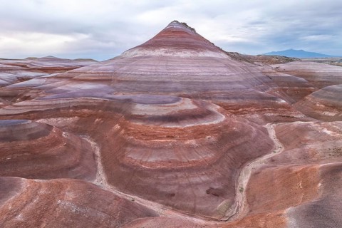 Scenic aerial drone view showcasing the mesmerizing geological formations near Hanksville, Utah,