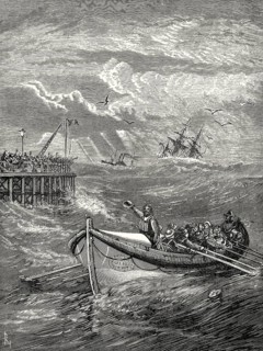 The lifeboat 'Quiver', rescuing shipwrecked people, Margate Lifeboat Station, 19th Century, Kent,