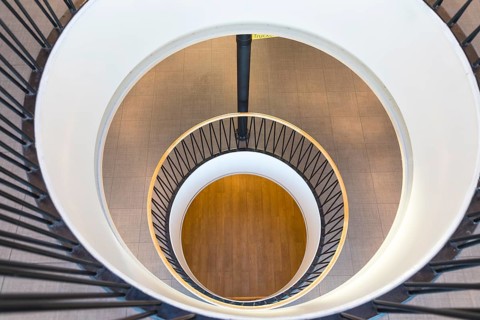 Interior design on the TT-Line Nils Holgersson ferry, circular opening over 3 floors