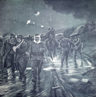 1st World War, the Serbs on the retreat (original pictorial text from 1915, original colouring),