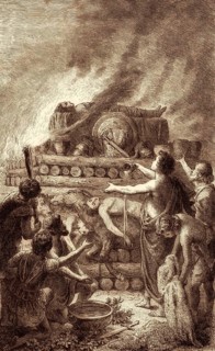 Patroclus cremated on a funeral pyre, Greek mythology