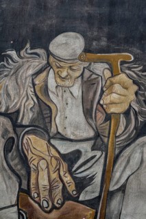 Mural of hundred-year-old Ziu Pietro Sini, artist Francesco del Casino, Orgòsolo, Province of
