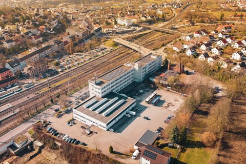 Industrial complex with extensive transport links and urban structure, Mühlacker, Enzkreis, Germany