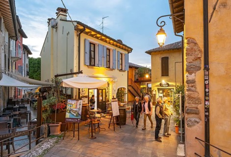 Night-time street scene, Borghetto sul Mincio, Italy