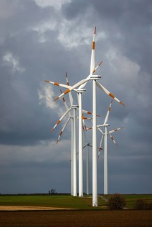 Bedburg, North Rhine-Westphalia, Germany - Wind farm, Vestas wind turbines in front of a dark