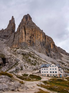 Vajolet hut, above the Vajolet towers, rose garden, Dolomites, South Tyrol, Italy