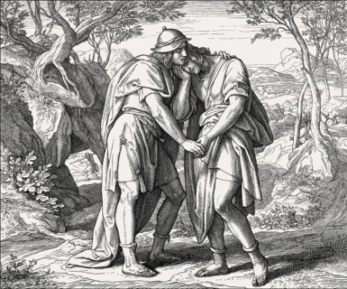 David and Jonathan, Old Testament, by Julius Schnorr von Carolsfeld