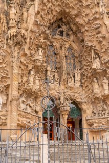 Architectural details of the door of the Basilica of the Sagrada Familia in Barcelona, Spain