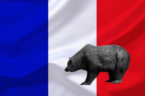 Stock market, stocks, share prices in France, bear market, falling prices, flag, national flag,