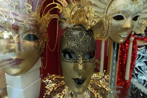 Mardi Gras masks in a shop shop, Venice, Veneto, Italy