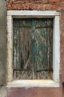 Dilapidated window with closed shutter, Burano, Venice, Veneto, Italy