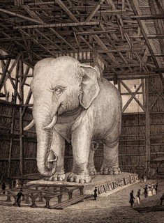 The Elephant of the Bastille, Paris, antique steel engraved print, 1831