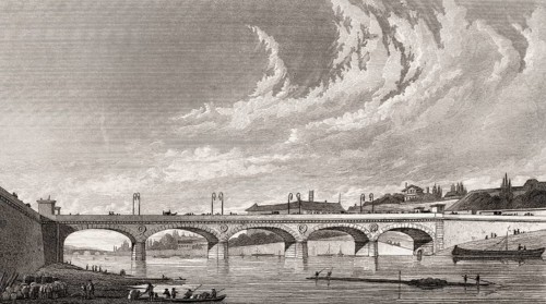 Pont d'Iéna, Paris, antique steel engraved print, 1831