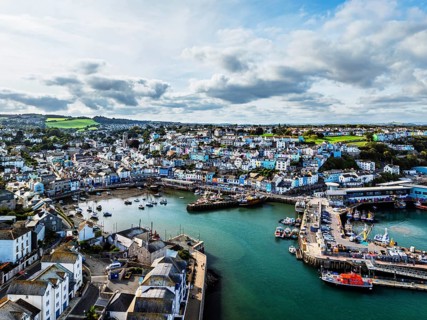 Brixham Hourbour and Brixham Marina from a drone, Brixham, Torbay, Devon, England, United Kingdom