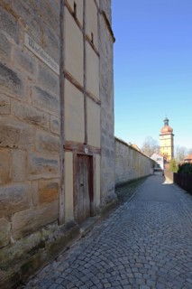 Guard tower with historic town wall, town fortifications and Segringer Tor, inscription,