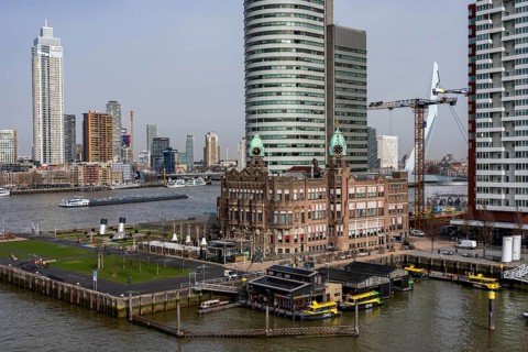 Kop van Zuid, Wilhelminapier, skyscrapers on the Nieuwe Maas, skyline of the city center, Holland