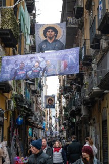 NAPLES, ITALY - JANUARY 14, 2024: Images of legendary FC Neapoli and Argentine national football