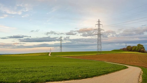 A serene spring landscape in the rural Switzerland, near Nyon, showcasing lush green fields, a