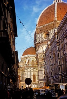 Busy street near the cathedral in Florence, Italy, 1957