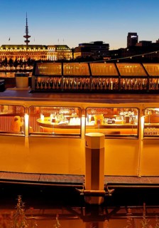 Restaurant ship Bootshaus Alster on the Inner Alster Lake in the evening, Hamburg, Germany