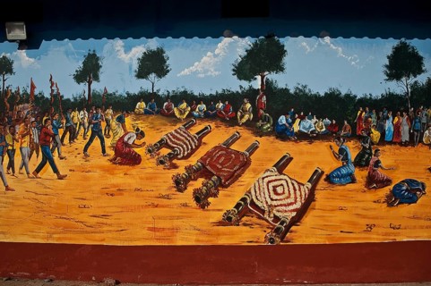 Mural painting depicting the Anga Dev ritual, one of the many rituals performed during the Bastar