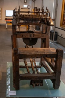 Historic hosiery loom from 1716, City Museum, Erlangen, Middle Franconia, Bavaria, Germany