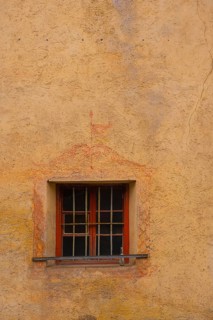 View of a window of a house in a mountain village, St.Peter, Villnöß, Funes, Villnößtal, South