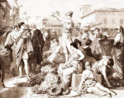 Flower market at Athens in ancient Greece