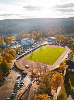Aerial view of Wimberg stadium in autumn, Calw, Black Forest, Germany