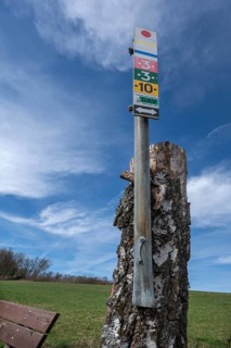 Hiking sign, attached to a birch trunk, Franconia, Bavaria, Germany