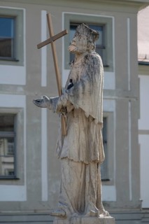 Historic sculpture of St Nepomuk on the Spitalbrücke bridge, Eichstätt, Upper Bavaria, Germany