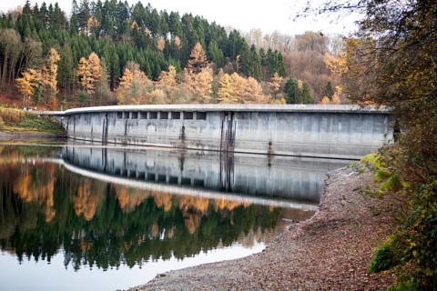 The Agger Reservoir Dam, Aggertalsperre Dam near Bergneustadt, Oberbergischen Land, Germany
