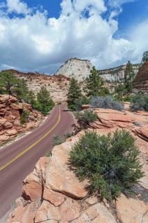 Patterns of erosion on the rocky mountainside along the Zion Park Boulevard in Zion National Park,