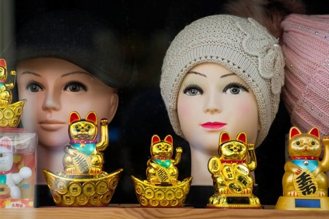 Maneki-nekos, display window, Germany