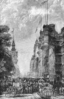 Lower Broadway, New York, around 1870, America, digital reproduction of a historical original