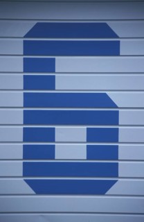 Blue house sign 6 with stripes, white, number, number, Niedernhausen, Taunus, Hesse, Germany