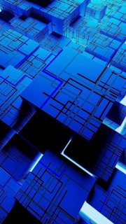 Vibrant abstract background showcases interconnected cubes, representing technology and data in a
