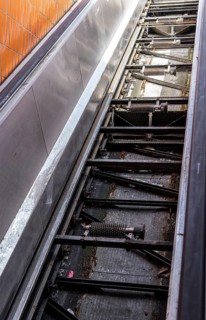 Defective escalator at the Messedamm pedestrian tunnel, Berlin, Germany