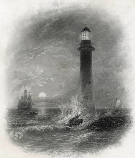 Bell Rock lighthouse in the North Sea, off the coast of Arbroath, Scotland in the 19th century.