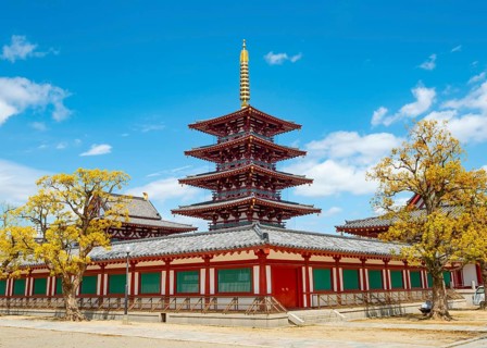Shitennoji Temple with five-story pagoda Gojunoto, Buddhist temple, Osaka, Japan