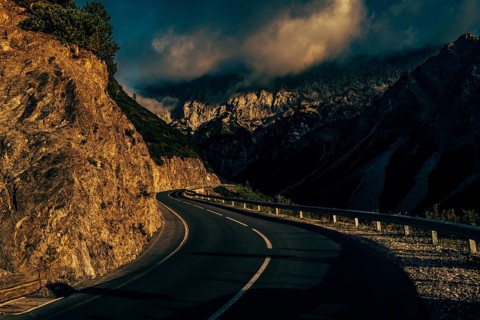 Hahntennjoch pass road in Tyrol in Lechtal, Austria