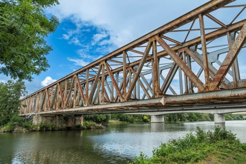 The old railway bridge being converted into the Fiesta Bridge over the Váh River, Capital of