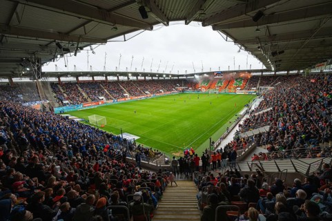 LUBIN, POLAND - AUGUST 6, 2023: Football match Polish PKO Ekstraklasa between KGHM Zaglebie Lubin