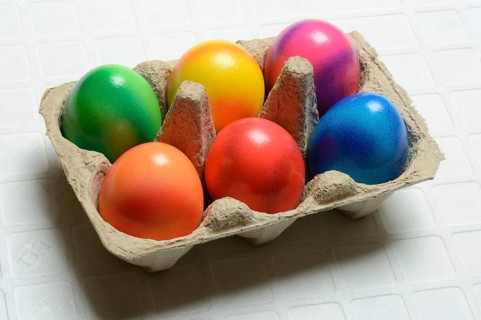 Colourful Easter eggs in packaging, Easter celebration
