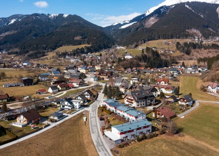 Drone image, residential buildings, view of town, Ardning, Ennstal, Styria, Austria