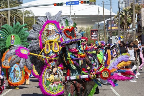 New Orleans, Louisiana - The Mardi Gras Indians' Super Sunday parade. African-Americans create