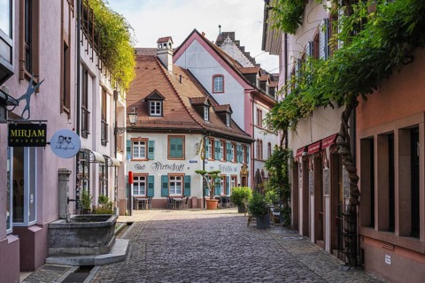 The Konviktstraße, pedestrian zone, Altstadtgasse in the historic old town of Freiburg im Breisgau,