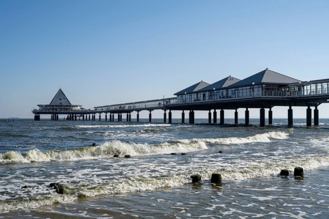 Waves in front of the pier, Heringsdorf, Usedom Island, Baltic Sea, Mecklenburg-Western Pomerania,