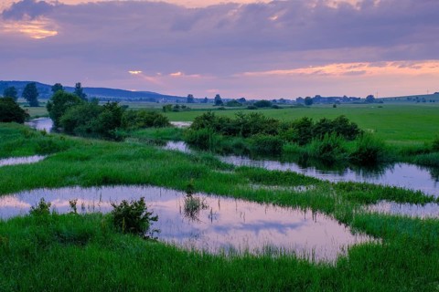 Sunset at the Altmühl, Bubenheim, Altmühltal, Middle Franconia, Franconia, Bavaria, Germany