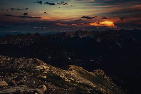 Thaneller summit at sunset in the Lechtal valley in Tyrol with a wonderful view of the surrounding